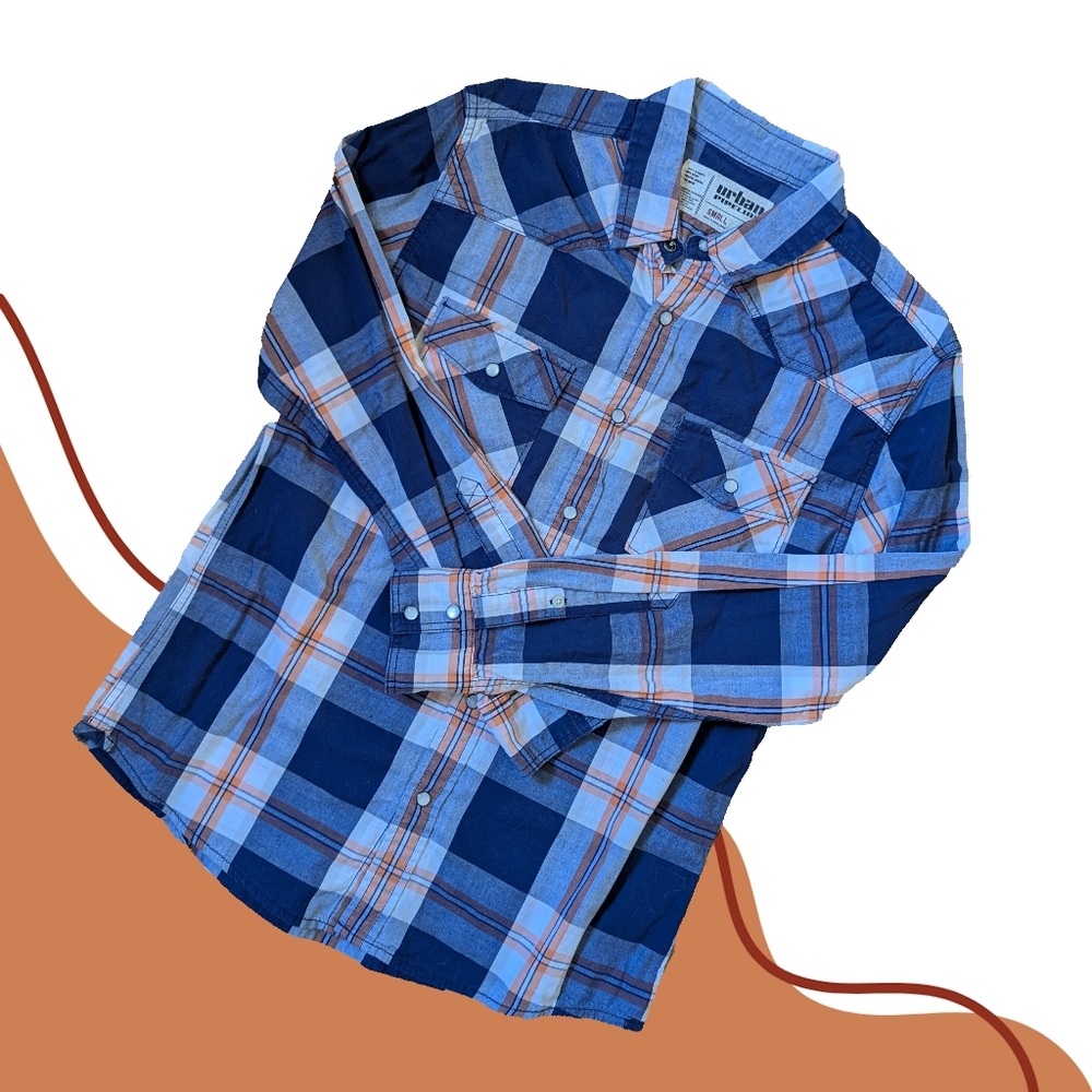 Blue + Orange Plaid Button-down